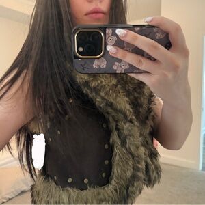 Dorothy Perkins Brown and Tan Faux Fur Vest